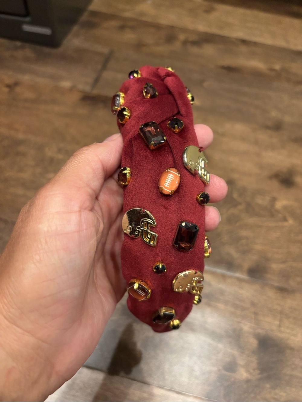 Brianna Cannon Embellished Burgundy Headband with Football and Jewel Accents - Picture 5 of 6
